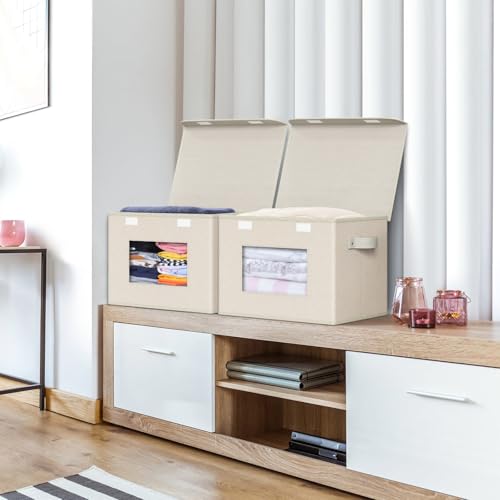 Univivi Collapsible Stackable Storage Bins with Lids [4-Pack] Foldable Fabric Closet Organizer Basket, Closet Organizers and Storage Cube Storage Bin for Home, Office, Bedroom (Beige, 17“ x 12” x 12") - color: Beige Pattern, size: 17''-4 Pack
