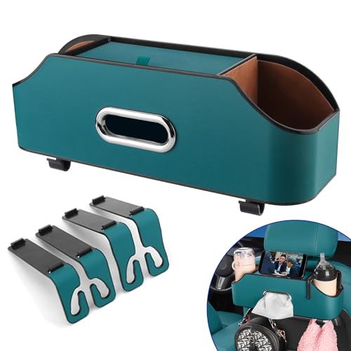 Car Seat Back Organizer - Stylish & Functional Storage for Family Adventures - Cup Holders, Tissue Box & Hooks - Perfect for Kids, Road Trips & Travel (Navy Blue) - color: Navy Blue