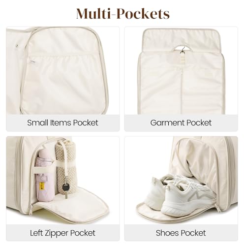 S-ZONE Garment Duffle Bags for Travel Carry on Convertible 2 in 1 Suit Bags Hanging Suitcase with Toiletry Bag 50L - color: Off-white