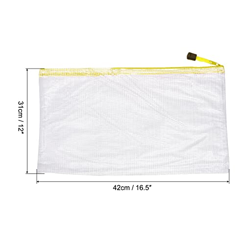 MECCANIXITY Mesh Zipper Bags, A3 Size Plastic Zip File Pouch Document Folders for Home Office Travel, Yellow Pack of 3 - color: Yellow