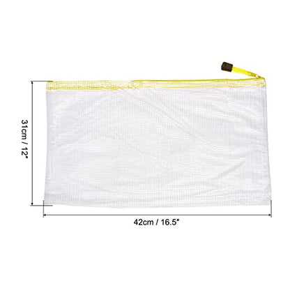 MECCANIXITY Mesh Zipper Bags, A3 Size Plastic Zip File Pouch Document Folders for Home Office Travel, Yellow Pack of 3 - color: Yellow