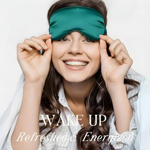 Silk Satin Sleeping Eye Mask, Dark Green Sleep Eye Mask Night Blindfold for Women and Men, Soft Breathable Blackout Eyeshade Eye Cover for Travel, Wedding Bridesmaid Gift - color: Dark Green