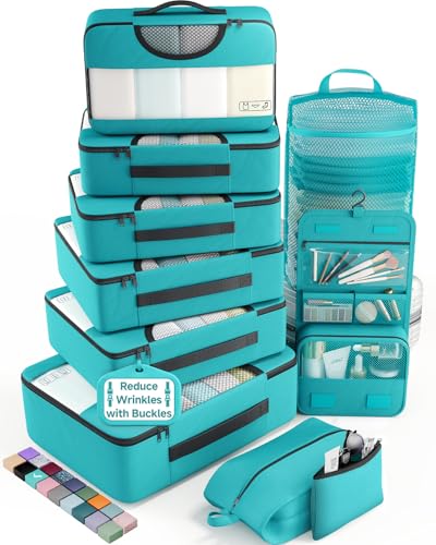 Veken 10 Set Packing Cubes for Travel Essentials, Suitcase Organizer Bags in 4 Sizes, Carry-On Luggage Accessories with Laundry Bag, Airplane Must Have, Gifts for Women Men - color: 10 Teal