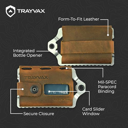 Trayvax Element Wallet, RFID Front Pocket Credit Card Holder with Money Clip, Minimalist Slim Leather Metal Wallet for Men and Women - color: Raw | Tobacco Brown