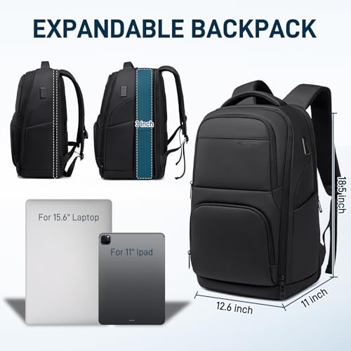 FENRUIEN Expanded Laptop Backpack for Men, TSA-Friendly Travel Backpack with USB Charging Port, Anti-Theft Business Work Pack, Water-Resistant Fits 15.6”Laptop for Weekender - style: Expanded Backpack