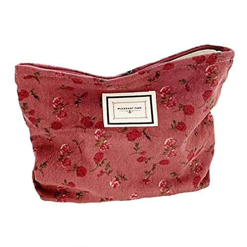 SxoSyo Cosmetic Bags for Purse, Floral Makeup Bag, Red Rose | Purse Organizer Pouches, Travel Toiletry Zipper Pouch, Canvas Make up Brushes Bag, for Gifts - color: Dark red, style: Rose