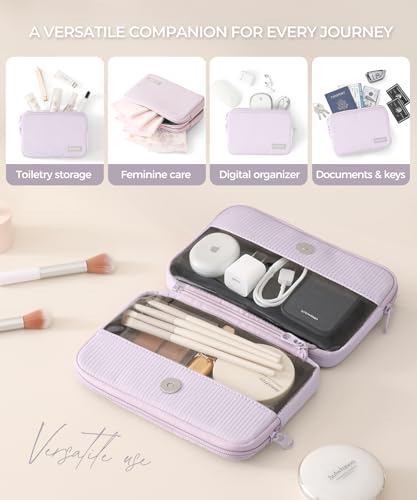 Preppy Makeup Bag, Rectangle Double Detachable Cosmetic Organizer, Clear Side Panel Portable Travel Pouches for In-Flight Essentials, Beauty & Tech Accessories, Gift for Women - color: Purple