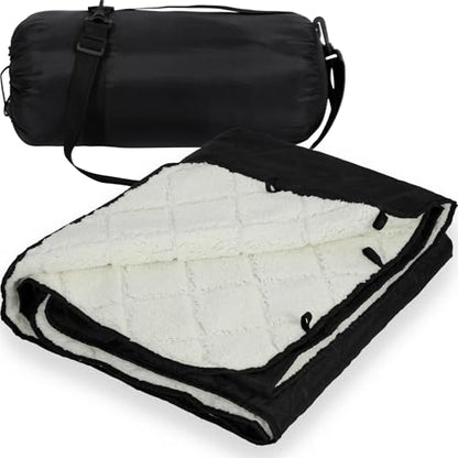REDCAMP 59"x79" Large Warm Camping Blanket Waterproof Windproof with Fleece Lining, Outdoor Blanket for Cold Weather Stadium Picnic Travel, Machine Washable Black & White - color: White&black/59"x79"