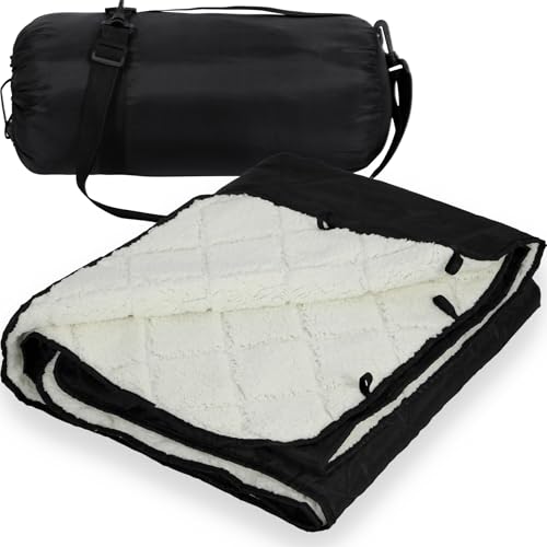 REDCAMP 59"x79" Large Warm Camping Blanket Waterproof Windproof with Fleece Lining, Outdoor Blanket for Cold Weather Stadium Picnic Travel, Machine Washable Black & White - color: White&black/59"x79"