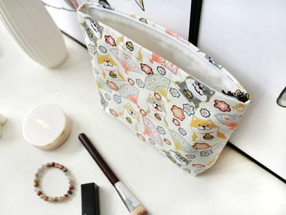 HAPPYHEIDI Canvas Pouch for Travel, Makeup Bag Case, Creamy White Dogs, Cotton, Animal Print, Zipper Closure, 7.1x2.4x7 Inches - color: GR-Canvas-Creamy White Dogs
