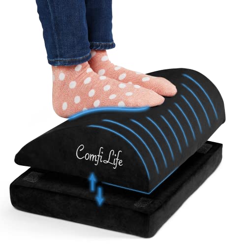 ComfiLife Foot Rest for Under Desk at Work – Adjustable Desk FootRest for Office Chair, Gaming Accessories – Ergonomic Teardrop Design for Back, Hip & Leg Pain Relief – 100% Memory Foam (Black) - color: Black