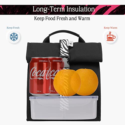 SUNNY BIRD Insulated Lunch Bag Rolltop Lunch Box Tote Bag for Women, Men, Adults and Teens (Black with white strap) - color: Black With White Strap