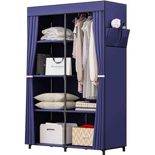 SORCEDAS Portable Closet Wardrobe Organizer Storage with Cover Non-Woben Fabric Portable Wardrobe Closet for Hanging Clothes Racks Shelving 33 Inch for Bedroom, Blue (Blue, 33Inch) - color: Blue, size: 33Inch