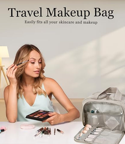Travel Toiletry Bag for Women, Large Wide-open Puffy Cosmetic Makeup Bag with Wet-Dry Separation, Multi-Pocket Organizer with Carry Handle for Toiletries, Cosmetics, Essentials, Camel - color: Camel