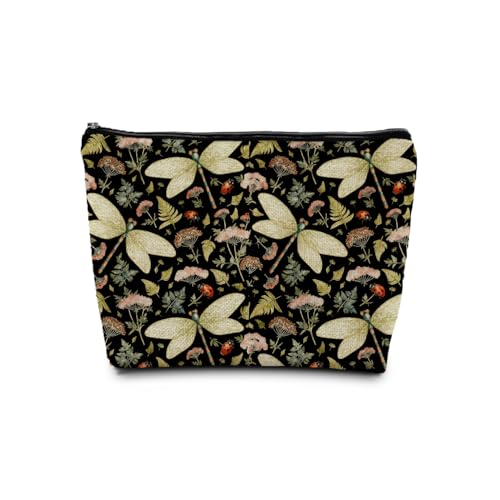 Vintage Floral Dragonfly Makeup Bag, Dragonfly Gifts Cosmetic Bags for Women, Dark Cottagecore Floral Botanical Insects Portable Travel Toiletry Bag Zipper Makeup Pouch - color: Naturia Dragonfly