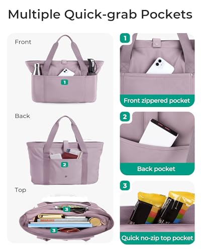 BAGSMART Tote Bag for Women, Foldable Tote Bag With Zipper Travel Shoulder Bag Handbag for Work - color: Purple