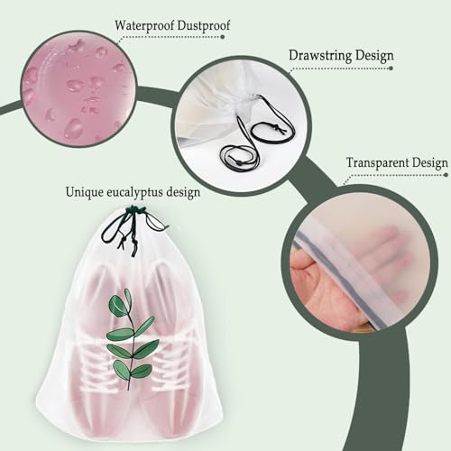 18PCS Clear Shoe Bags for Travel, Eucalyptus Leaf Pattern Travel Shoe Bags, Drawstring Shoe Travel Bags for Packing and Storage, Waterproof & Dustproof (15.7” x 11.8”) - color: Eucalyptus Pattern, size: 18PCS