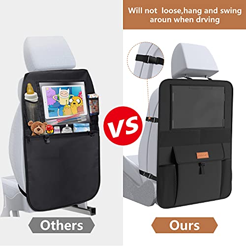 SMART ELF Non-Slip Backing Backseat Car Organizer Kick Mat with Storage Pockets, Large Waterproof Baby Car Seat Protector for Leather and Fabric (Black)