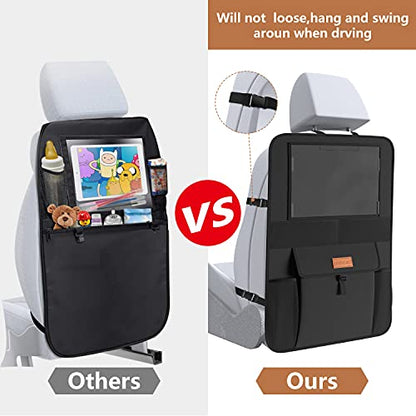 SMART ELF Non-Slip Backing Backseat Car Organizer Kick Mat with Storage Pockets, Large Waterproof Baby Car Seat Protector for Leather and Fabric (Black)