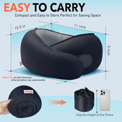 Travel Pillow | High-Density Memory Foam Pillow with 360° Surround Support. Ergonomically Designed. Ideal for Airplane Travel and Home Use. - color: Black