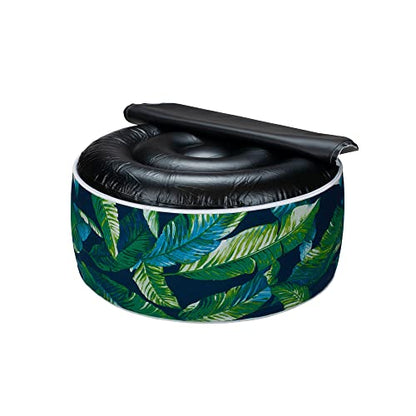 Magpie Fabrics Inflatable Stool Ottoman Pouf D20 xH9, Outdoor Round Footrest Footstool, Portable for Patio Travel Camping - Green Lagoon Leaves - color: Green Lagoon Leaves