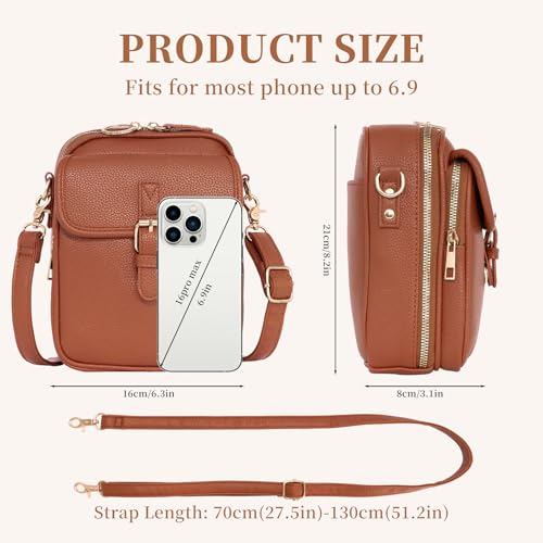 Small Crossbody Bags for Women, Vegan Leather Messenger Bag Anti Theft, Shoulder Bag with Card Slots - color: Brown