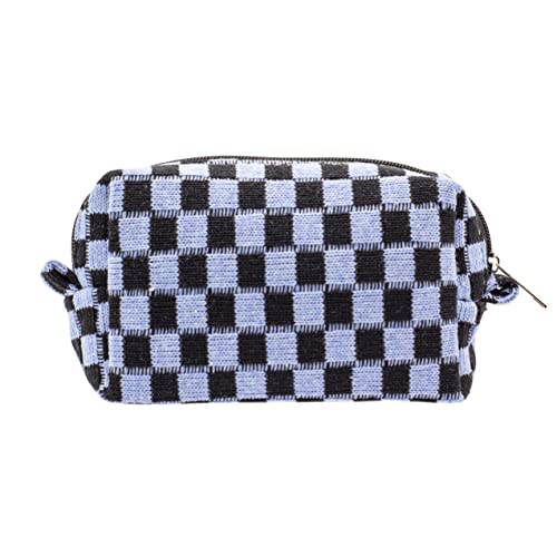 PAZIMIIK Checkered Makeup Bag for Purse Portable Zipper Make Up Pouch Small Cosmetic Case for Travel Accessories (Blue Black) - color: BLUE BLACK, size: 1 PCS BOX POUCH