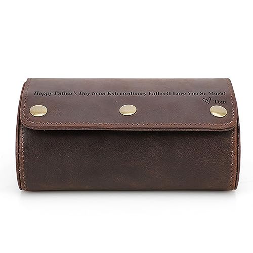 Personalized Custom Name Watch Case Roll Organizer, Luxury Genuine Leather Travel 2-Watches Case For Watch and Bracelet (04 Coffee) - color: 04 Coffee