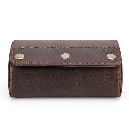 Personalized Custom Name Watch Case Roll Organizer, Luxury Genuine Leather Travel 2-Watches Case For Watch and Bracelet (04 Coffee) - color: 04 Coffee