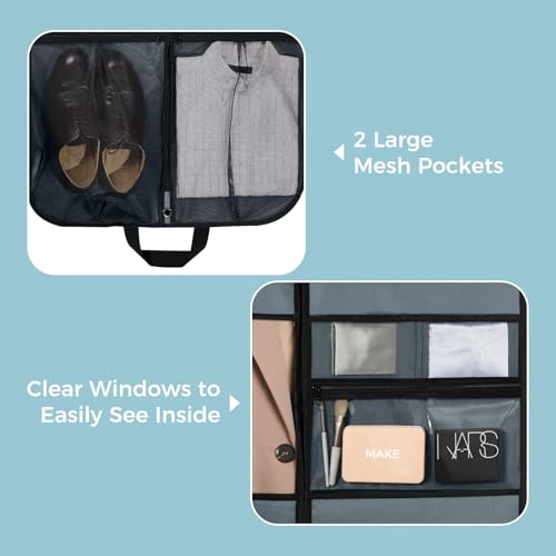 pack all 40" Gusseted Travel Garment Bag, Heavy Duty Hanging Suit Bag, Dress Bag for Closet Storage, Foldable Suit Cover Protector for Clothes Shirts Dresses Coats(Grey) - size: Regular