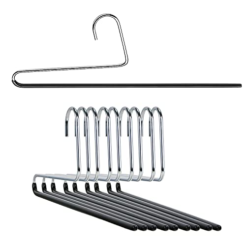 Mawa by Reston Lloyd Reverse Hook Trouser Series Non-Slip Space-Saving Clothes Hanger with Single Rod for Pants, Style KH/35U, Set of 10, Black - color: Black, size: Set of 10