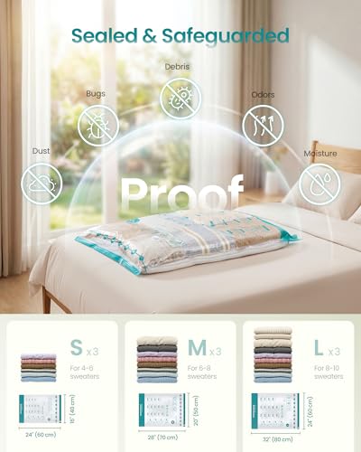 SONGMICS Vacuum Storage Bags, Rechargeable Portable Electric Pump, Space Saver Vacuum Seal Suction Bags for Clothing Travel Bedding, Reusable, 9 Pack, 3S/3M/3L, Transparent ULVB201W101 - style: 3S+3M+3L+USB Pump
