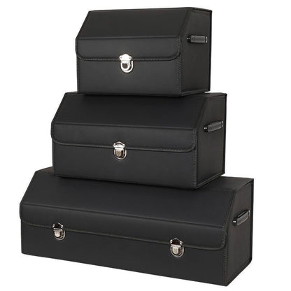 Leather Storage Box Car Trunk Organizer for Trunk SUV Sedan, Leather Foldable Storage Box with Lid (Black 14.9" L*12.2" W*11.8" H) - size: Black 14.9"L*12.2"W*11.8" H