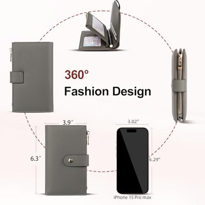 yiijay Women's Wallet RFID Blocking Leather Trifold Clutch Wallet Credit Card Holder Ladies Travel Wallet Purse with Pen Holder - color: 1Light Grey