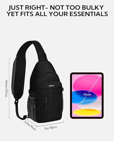 WATERFLY Small Crossbody Sling Bag: RFID Sling Backpack Chest Bag Travel Shoulder Multiple Pockets Hiking Daypack for Man Woman - color: Black