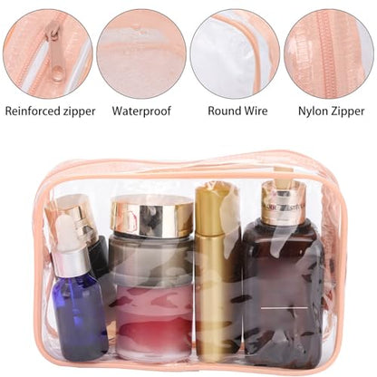 Tbestmax 10 Pcs Clear Cosmetic Bags Small Makeup Bags Portable Waterproof Travel Toiletry Bags Organizer Peach Pink, 7.5"x 4.8"x 2.3" - color: Medium - Peach Pink