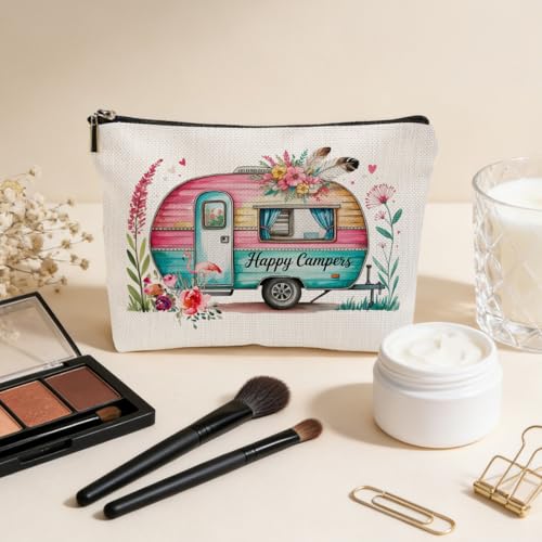 JIUWEIHU Camping Makeup Bag, Tent Rv Bonfire Cosmetic Bags Travel Organizer Bag Zipper Pouch, Birthday Friendship Gifts for Women Friend Colleague Sister Niece Mom, Camping Gifts - color: Multicolor 0066
