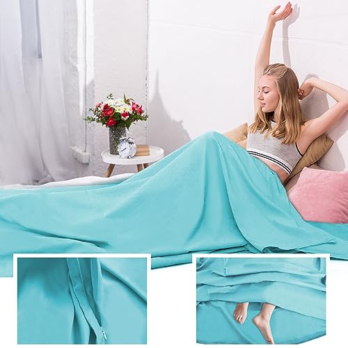 Sleeping Bag Liner,Travel Sheet & Adult Sleep Sack, Camping Sheets Travel Sleep Sack for Backpacking,Hotels & Hostels -Lightweight Single &Double Travel Sheet Camping Sheets - color: Double Glacier Blue