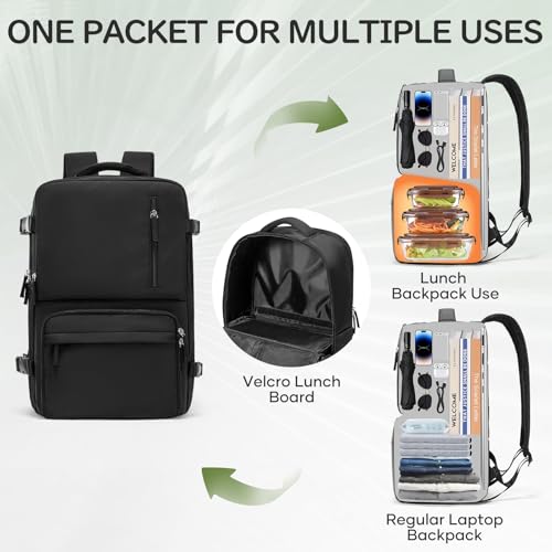 Lunch Backpack with Insulated Cooler Box, Large 17 inch Laptop Backpack for Men Women, Water Resistant Work Bag with Lunchbox Compartment for Teacher Nurse, Black