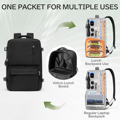 Lunch Backpack with Insulated Cooler Box, Large 17 inch Laptop Backpack for Men Women, Water Resistant Work Bag with Lunchbox Compartment for Teacher Nurse, Black