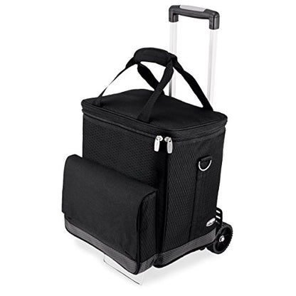 Picnic TIME Cellar 6-Bottle Wine Carrier & Cooler Tote, Insulated Padded Wine Cooler Bag for Travel, Portable Water-Resistant Wine Bag, (Black with Gray Accents) - style: Wine Carrier With Trolley
