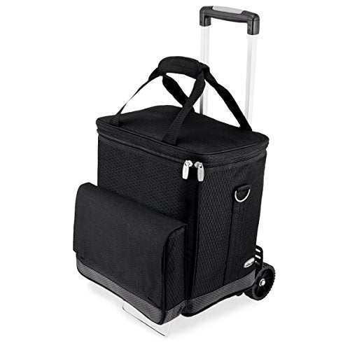 Picnic TIME Cellar 6-Bottle Wine Carrier & Cooler Tote, Insulated Padded Wine Cooler Bag for Travel, Portable Water-Resistant Wine Bag, (Black with Gray Accents) - style: Wine Carrier With Trolley