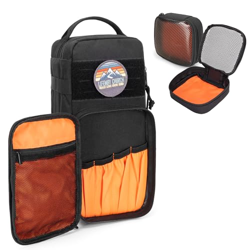 Rexmica Heavy Duty Small Tool Bag Storage with 2 Zipper Pouches, Multi-functional Tactical Molle Tool Organizer Case with Locking Carabiner for Camping, Road Trip, Electricians, EDC, Multimeter Case
