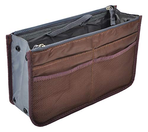 Vercord Purse Organizer Insert for Handbags Bag Organizers Inside Tote Pocketbook Women Nurse Nylon 13 Pockets Coffee Large - color: Coffee, size: Large
