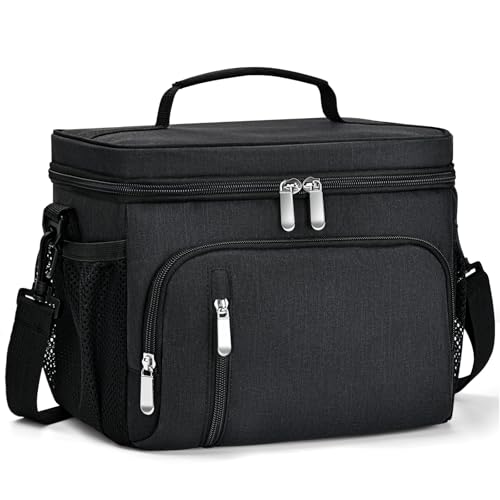 Insulated Lunch Bag for Men & Women, 9L Leakproof Lunch Box Soft Cooler Tote with 5 Pockets, 600D Oxford, EVA Lining, Adjustable Strap for Work, Picnic, Beach&Travel-Black - color: Black, size: Single