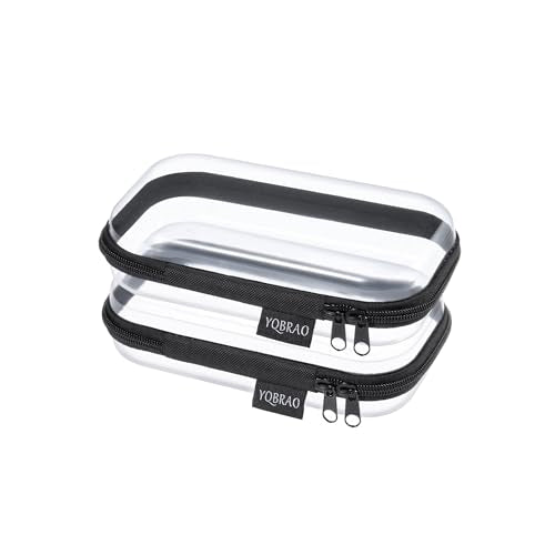 YQBRAO 2-Pack Small Clear Hard Shell Zipper Case Black, 1.2mm Heavy-Duty Crush-Proof Makeup Bag, TSA Approved Toiletry Bag, Rigid Diaper Bag Organizer Pouches for Cables, Tech & Snacks - color: Black, size: SS