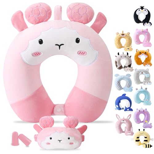 Cirorld Travel Pillow for Kids Adult Cute Neck Pillow for Traveling Memory Foam Airplane Pillow Sleep Mask Animal Flight Pillow Head Rest Neck Support for Cars Long Flights (Sheep, 9-12 Y/O) - color: Sheep, size: 9-12 Y/O