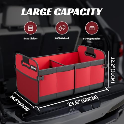 Sposuit Trunk Organizer for Car - 70L Collapsible Car Storage with 11 Pockets & Reinforced Handles, SUV Trunk Organizers for Grocery Cargo - color: Red, size: Large