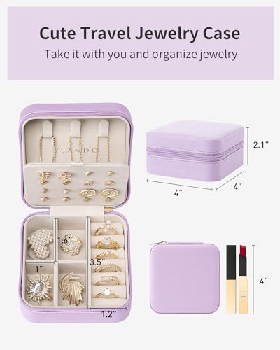 VLANDO Travel Jewelry Case, Small Travel Jewelry Organizer Box for Girls Women - Purple - color: Purple