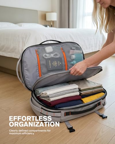 Tolaccea Travel Laptop Backpack for Men Women, 40L-50L Expandable Carry On Backpack with Wet Dry Compartment, TSA Approved Daypack Fits 16 Inch Laptop, Convertible Rucksack Duffel Bag for Work Travel - color: Light Gray